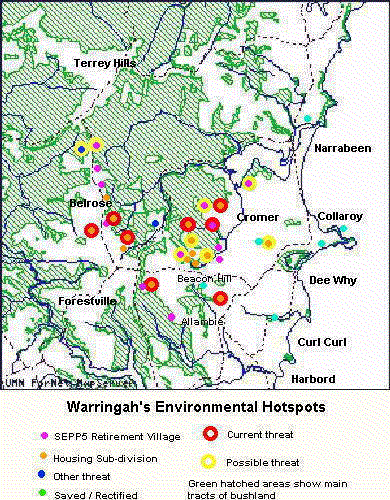 Map of Warringah's Environmental Hotspots