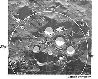 BBC: Radar results superimposed
                on image on Moon's South Pole